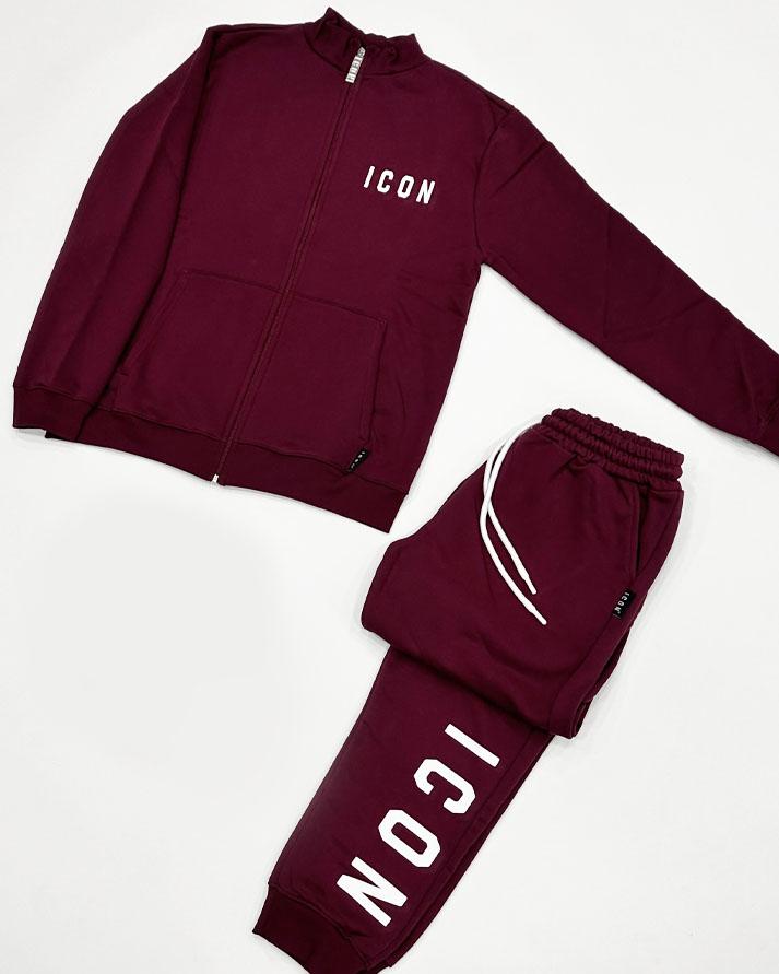 ICON Tuta Completa Uomo Zip Felpata Bordeaux ICUF2W6F009BORDEAUX ICON