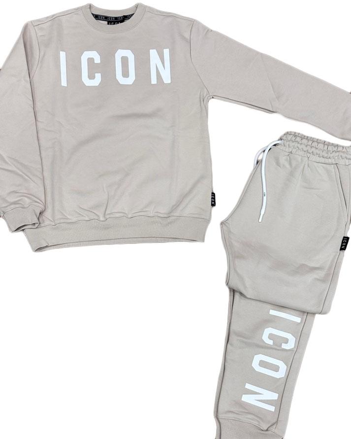 ICON Tuta Completa Uomo Felpata Beige ICUF2W6F001AVORIO ICON
