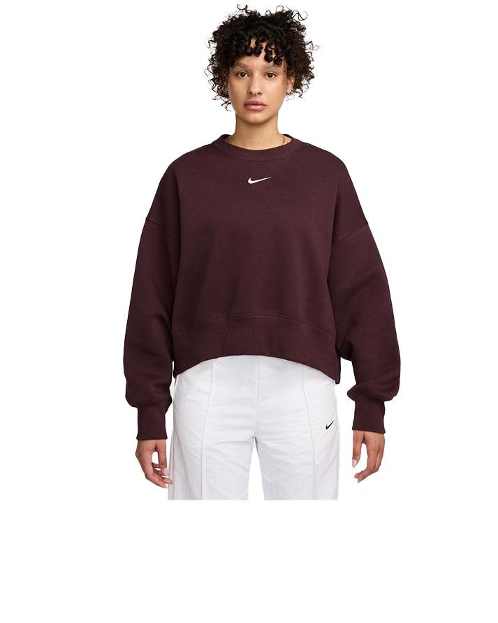 nike maglia w nsw phnx flc crew oos burgundy donna 