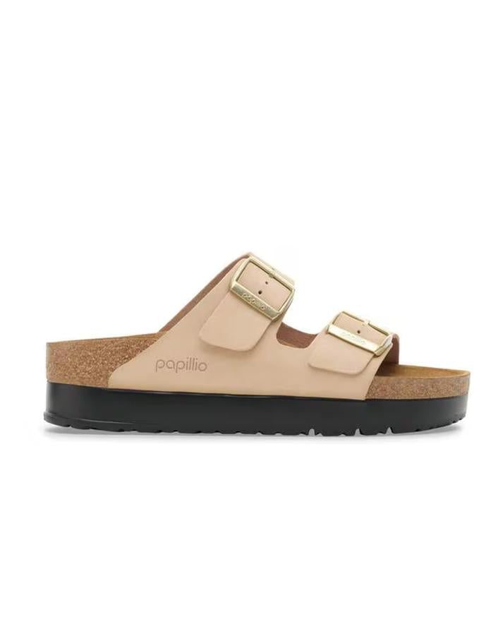 birkenstock arizona flex platform beige 